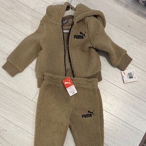 Puma Brown Sherpa Hooded Jacket and Pants Set